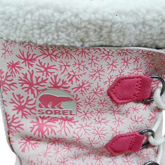 Sorel Yoot Pac Leather Snow Winter Boots Pink Snowflake - Picture 10 of 11